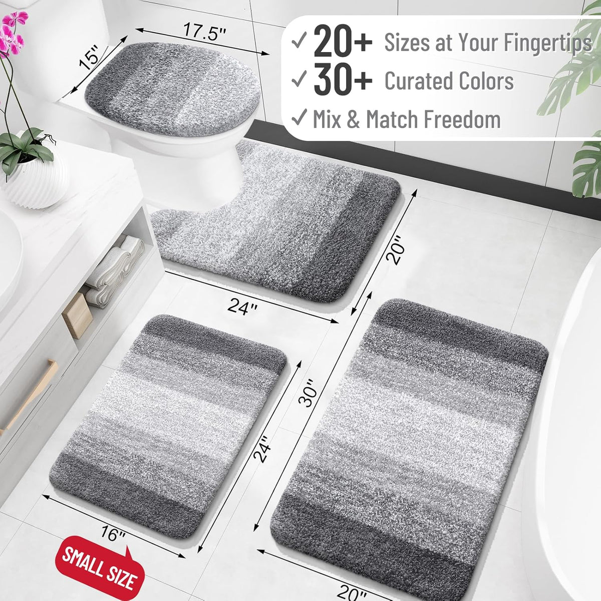 OLANLY Bathroom Rugs Mat 36x24, Extra Soft Absorbent Microfiber Bath Rugs, Rubber Backing, Quick Dry, Machine Washable Bath Mats for Bathroom Floor, Tub and Shower, Home Decor Accessories, Grey