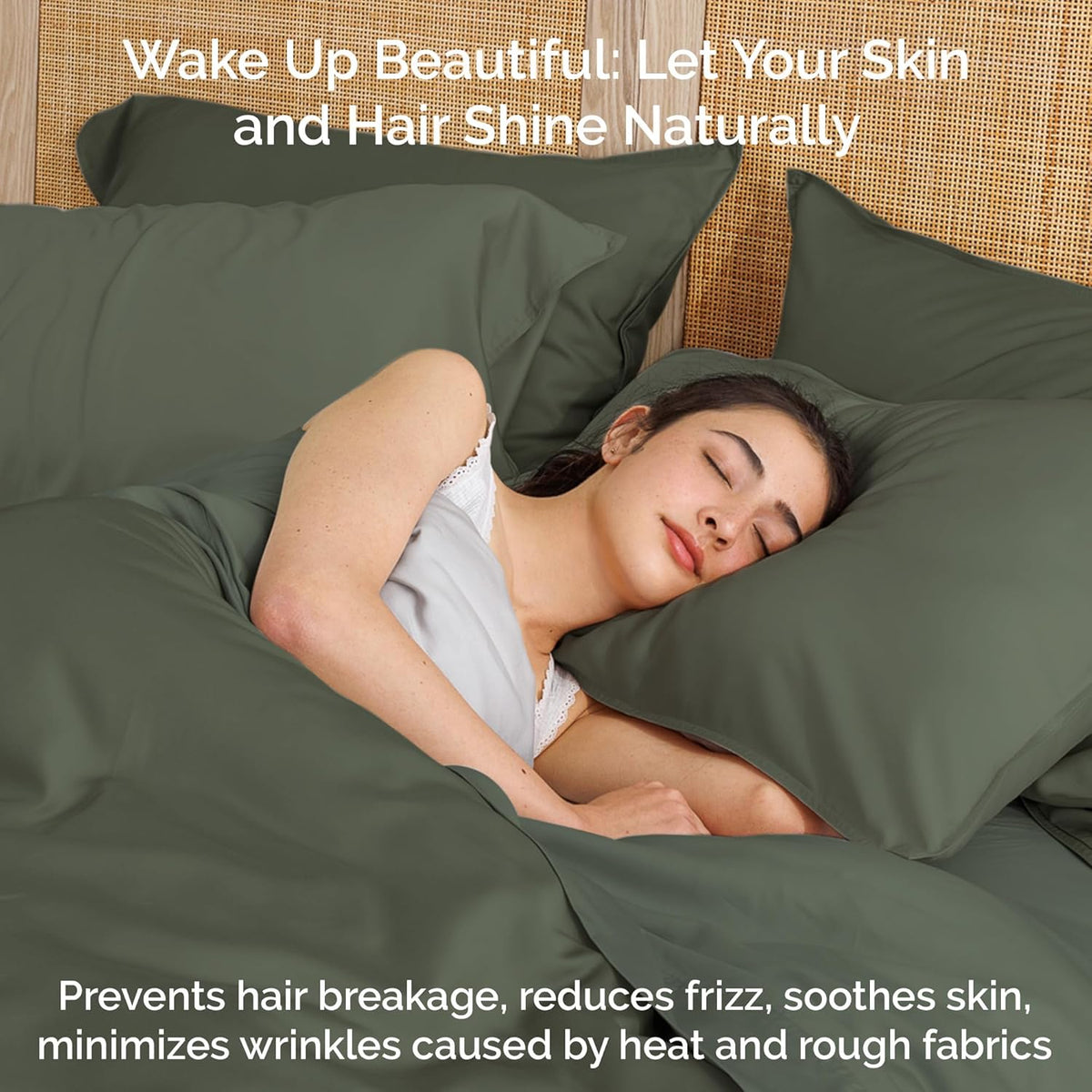 100% Viscose from Bamboo Sheets Full Size, Super Soft Bedding Set, 4PC Cooling Sheets for Hot Sleepers, Vegan Silk Moisture Wicking, Organically Grown Bedsheet, Moss - 54" x 75"