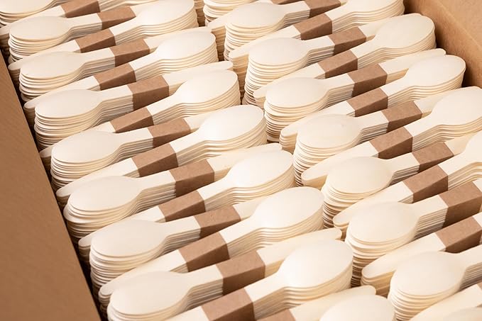 Disposable Wooden Cutlery Set - 100% Home Compostable - 2000 Spoons 6.5", Bamboo Utensils Alternative, Eco-Friendly, Organic, Sustainable and Carbon Neutral Certified