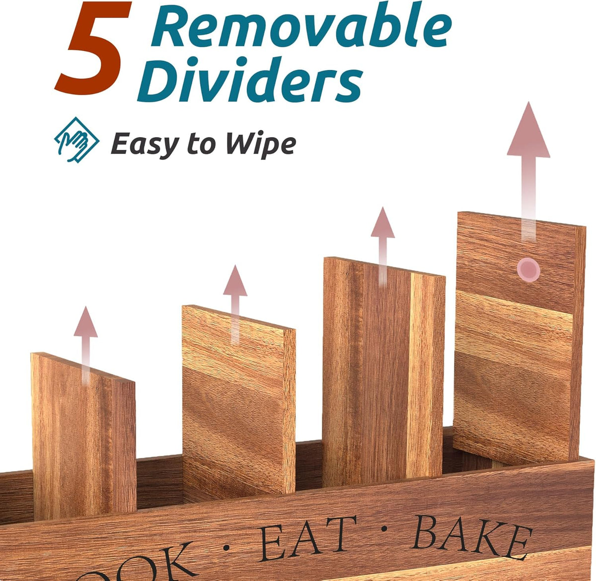 Suli Acacia Wood Utensil Holder for Kitchen Counter,Extra Large Utensils Holder with 4 Compartments,Caddy Organizer for Countertop, Farmhouse Kitchen Decor, Rustic Cooking Utensil