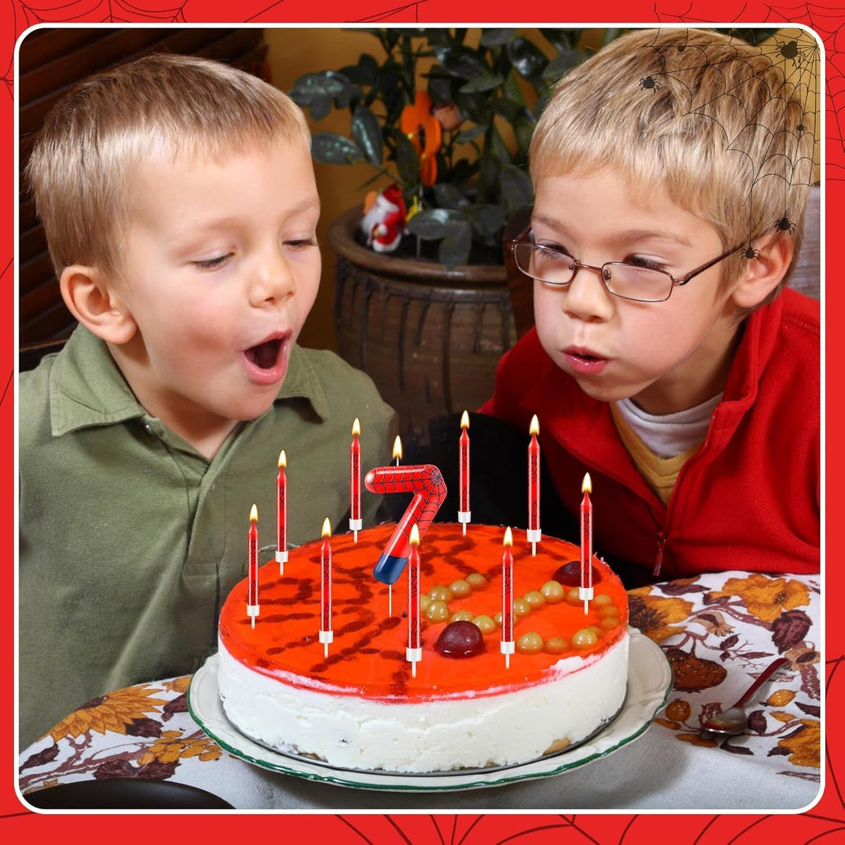 13 Pcs Spider Themed Birthday Candle Set Red Spider Theme Number 7 Candle Cake Topper for Boys Girls Birthday Decoration Spider Party Decoration Supplies (Number 7)