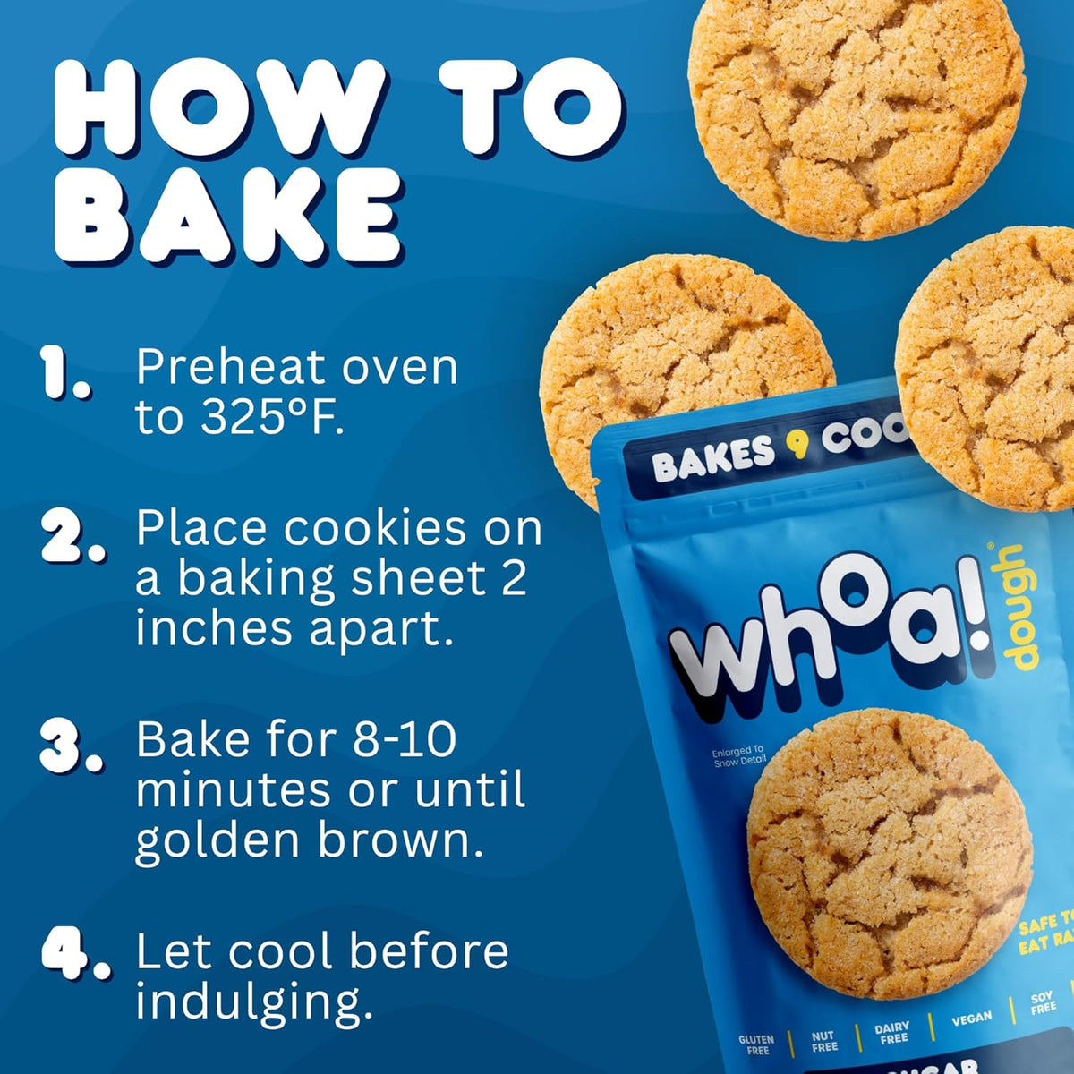 Whoa Dough Ready to Bake Cookie Dough Sugar Cookie – Certified Non-GMO, Kosher, Gluten Free – Plant-Based Snack Dough Made with Real Ingredients – 12 Pack