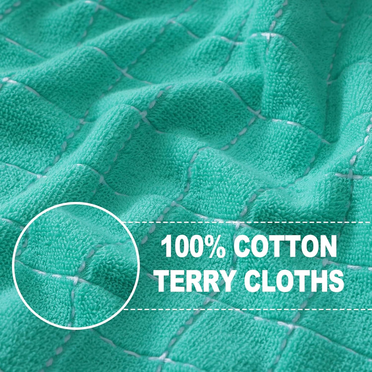 Homaxy 100% Cotton Terry Kitchen Towels(Turquoise, 13 x 28 inches), Checkered Designed, Soft and Super Absorbent Dish Towels, 6 Pack