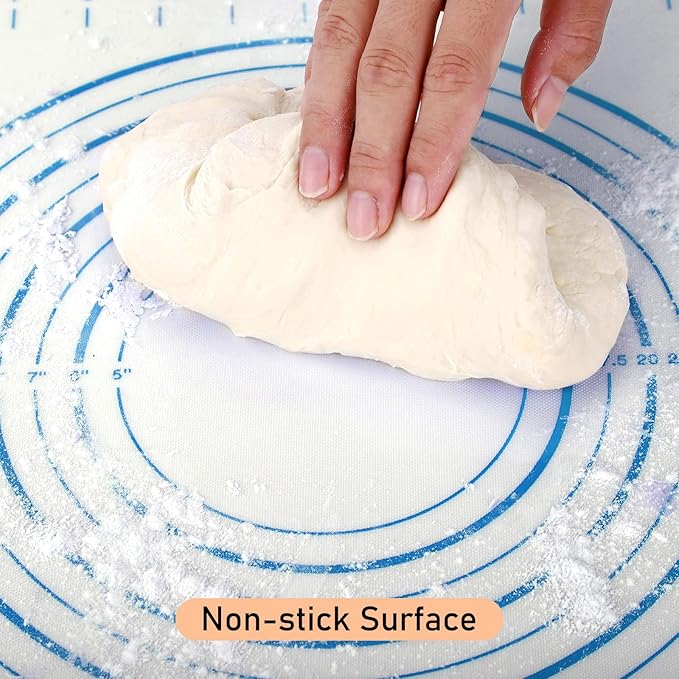 Silicone Baking Mat with Measurements, Pastry Mat for Rolling Dough, Fondant Mat Sheet for Pizza and Cookies, Pie Crust, Oven Liner, Counter Mat, 24''(W)32''(L) Blue