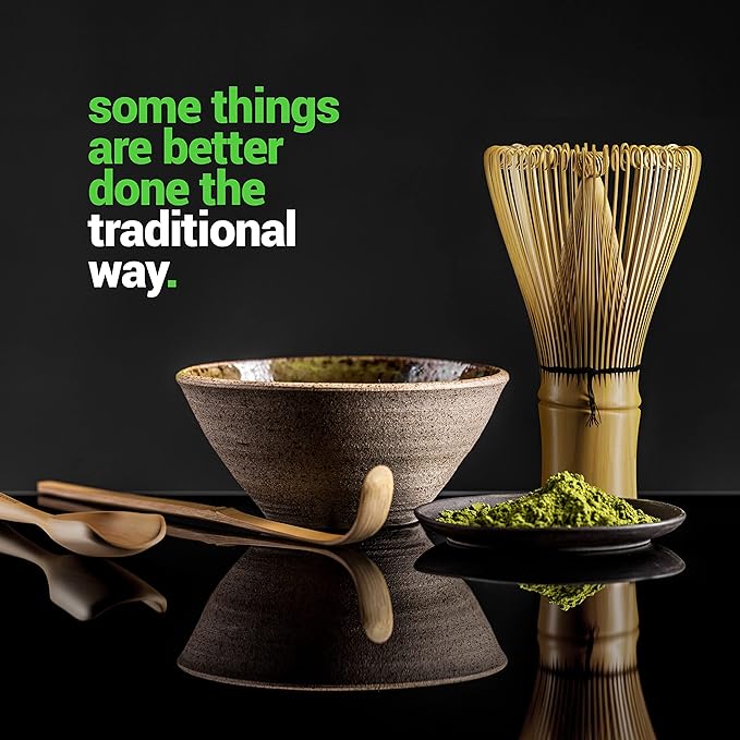BambooWorx Matcha Whisk Set - (Chasen), Traditional Scoop (Chashaku), Tea Spoon. The Perfect Sets to Prepare a Traditional Cup of Japanese Tea, Handmade from 100% Natural Bamboo