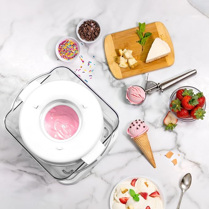 Nostalgia Electric Ice Cream Maker with 2-Qt Double Insulated Gel Canister & Stainless Steel Base - Makes Sorbet, Soft Serve, and Frozen Yogurt - White