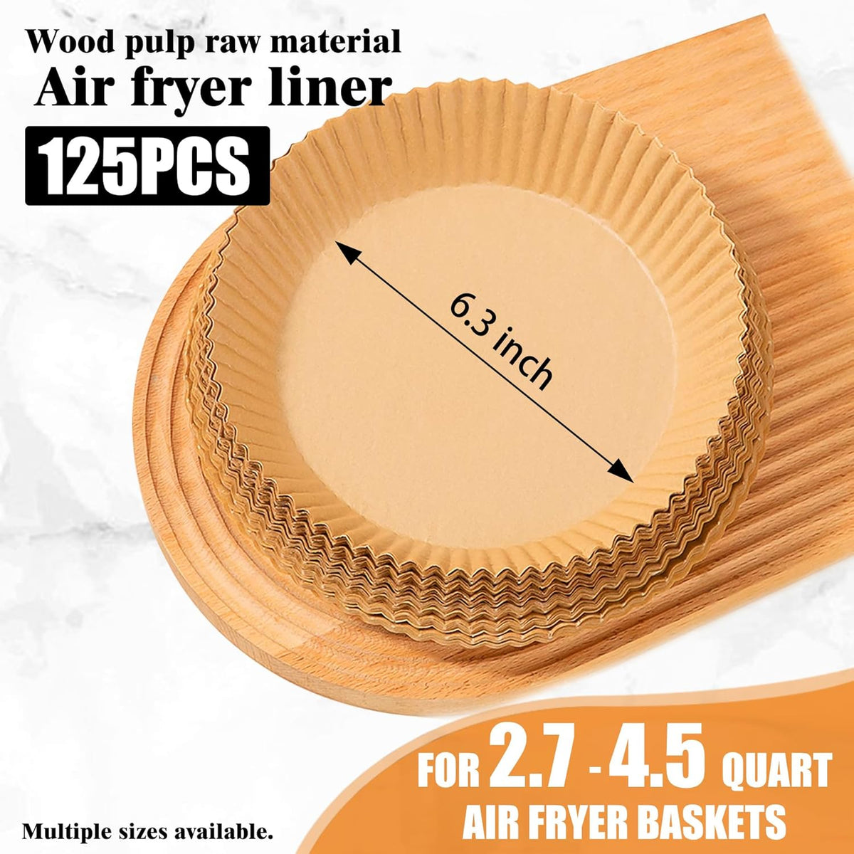 Air Fryer Disposable Paper Liners for Ninja AF101, 125 Pcs Round Parchment Cooking Liner for Airfryer, Microwave Oven, Frying Pan, 6.3 Inch Oil-proof Filters Sheets for 2 3 4 4.5 Qt Baking Basket