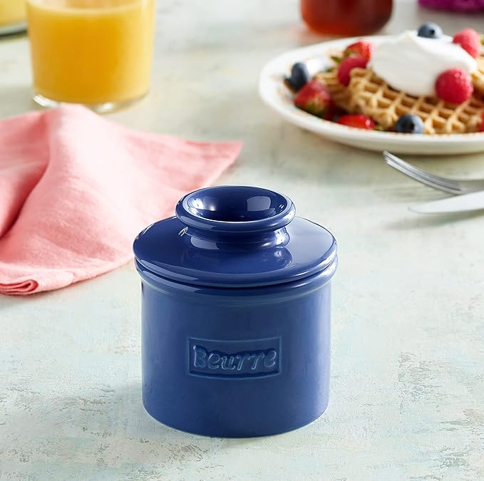 Butter Bell - The Original Butter Bell crock by L Tremain, a Countertop French Ceramic Butter Dish Keeper for Spreadable Butter, Café Retro Collection, Royal Blue, Glossy Finish