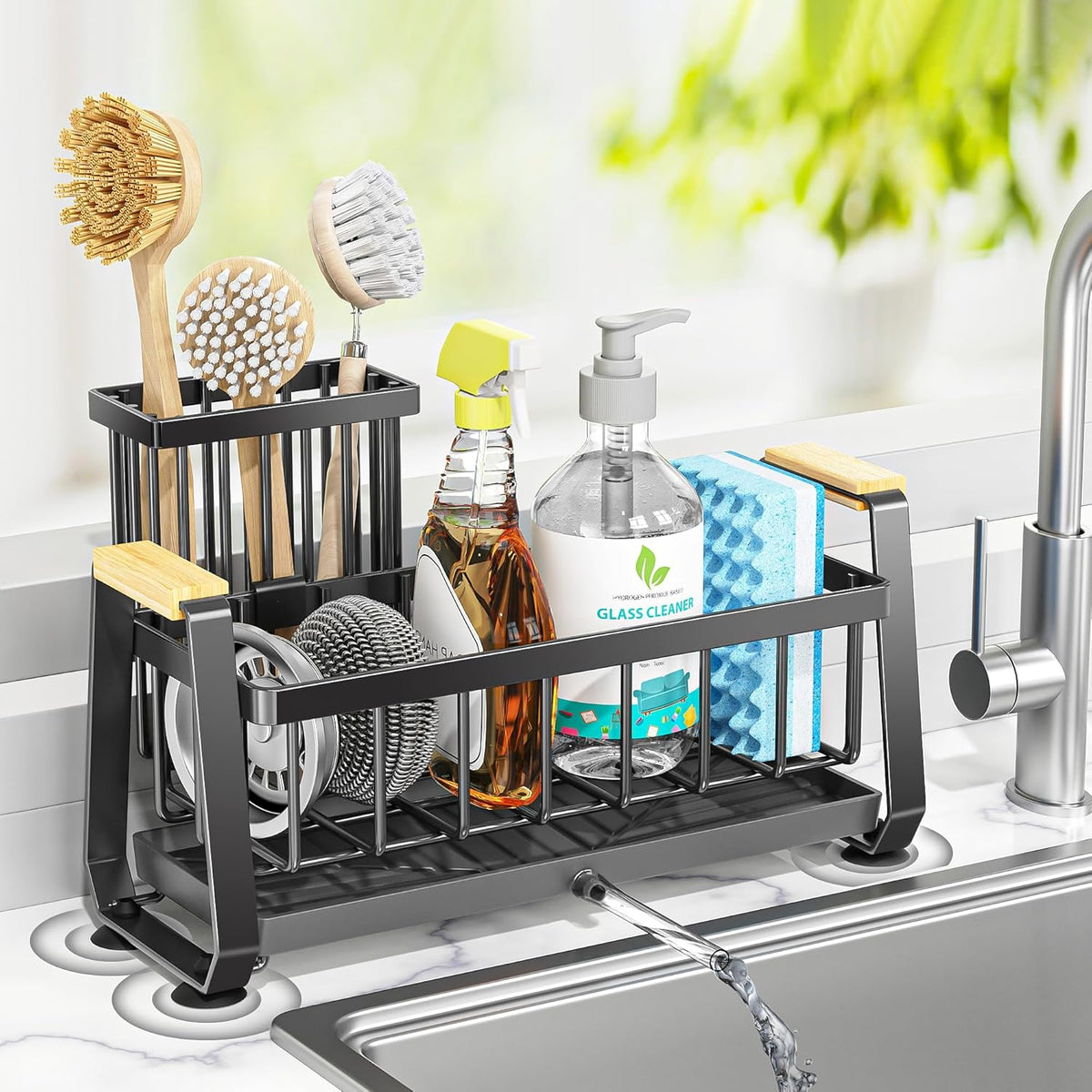 Doasuwish Sponge Holder for Kitchen Sink with Dish Brush Holder, Rustproof 304 Stainless Steel Sink Caddy for Kitchen Countertop Accessories & Storage