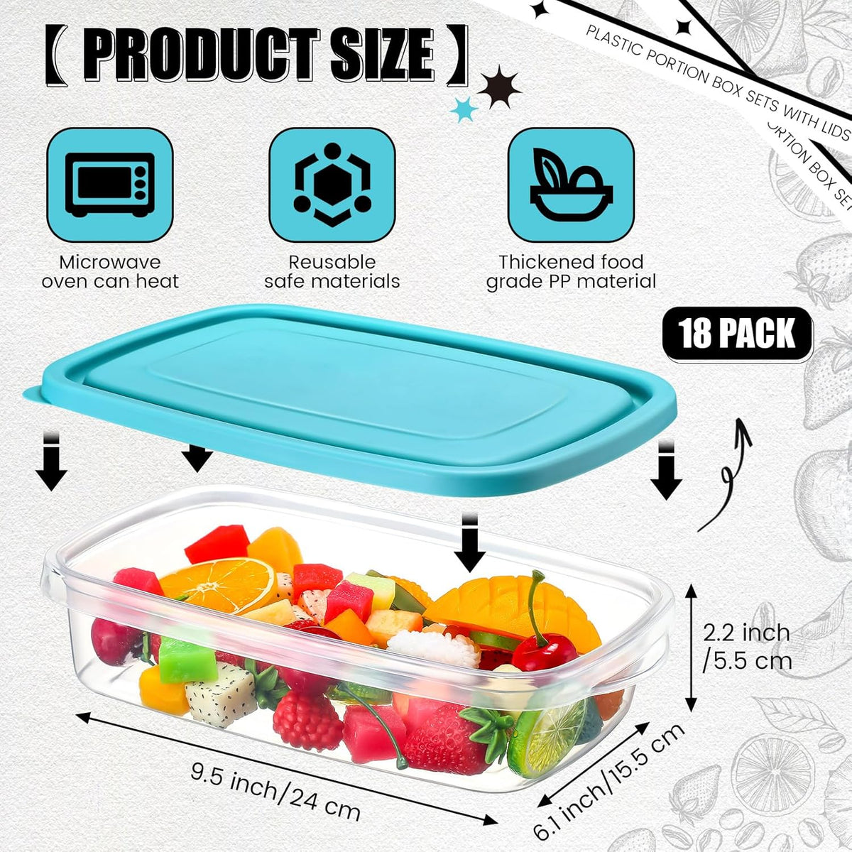 18 Pcs 33 Oz/ 4 Cups Plastic Food Storage Containers with Lids Portion Box Sets with Cover Stackable Plastic Containers with Lids Microwave Freezer Dishwasher Safe(Blue)