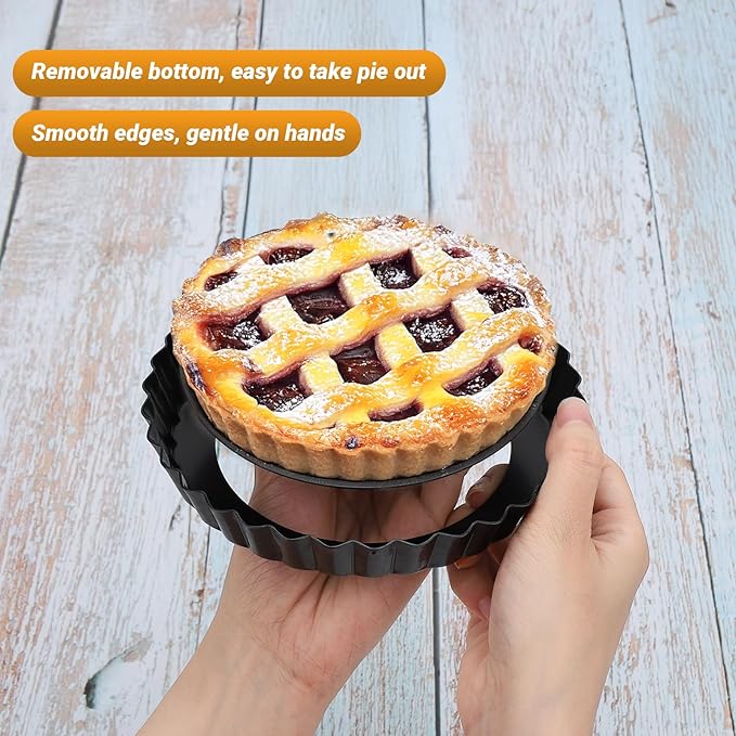 Beasea 6 Inch Tart Pan, 4pcs Small Pie Pans Removable Bottom Mini Tart Pans Non Stick Pie Pan, Loose Bottom Fluted Tart Pan Round Instant Pot Quiche Pan for Oven Baking