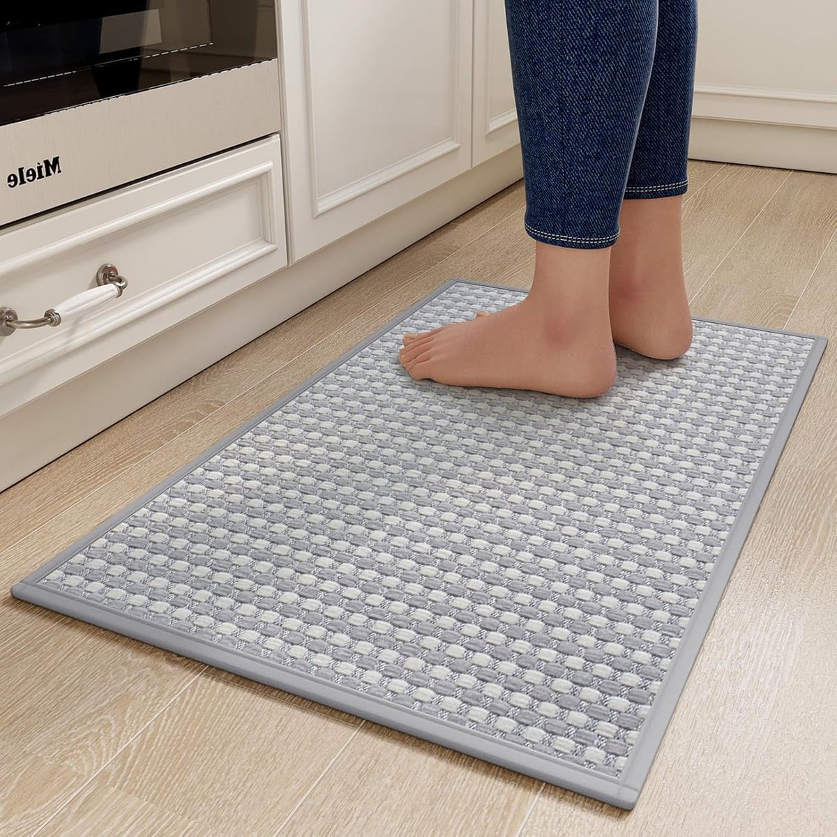 Kitchen Mats for Floor, Super Absorbent Kitchen Rugs Non Slip Washable, Rubber Backing Soft Chenille Braided Kitchen Runner Rug Standing Mat Sink Mat, Easy to Clean, Gray 17"x28"