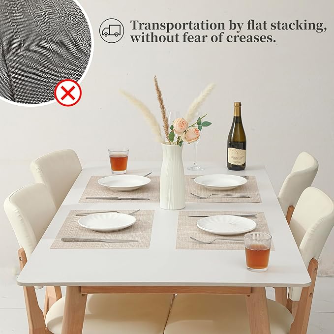 Leetaltree Beige Placemats Set of 4 - Heat Resistant Non-Slip Place mats for Dining Table, Washable Durable PVC Vinyl Woven Table Mats（Beige, 4）