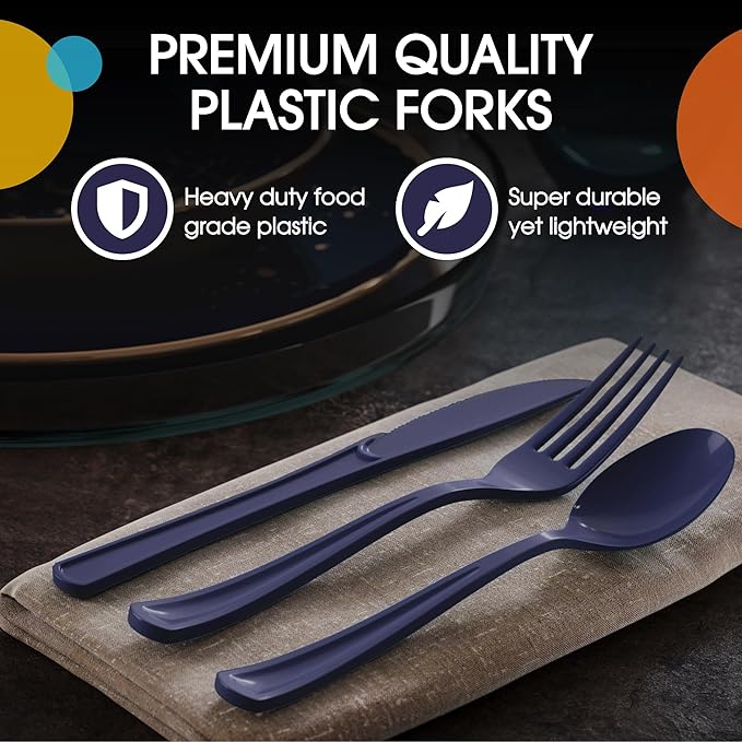 Party Solids Dark Purple Plastic Silverware Heavy Duty 150 Pcs Dark Purple Plastic Cutlery Sets, Utensil Sets, 50 Of Each Forks, Knives & Spoons Disposable Cutlery Set, Flatware Set For Party Supplies