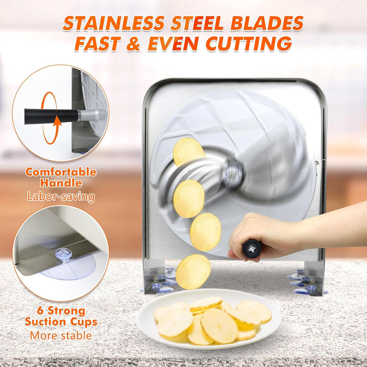 Anatole Commercial Vegetable Slicer Stainless Steel 0-0.4'' Thickness Adjustable Manual Veggie Fruit Cutter for Tomato Onion Potato Cabbage Lime Orange