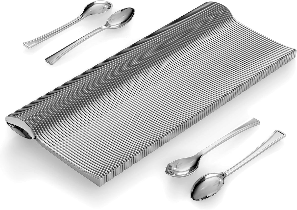 Mini Dessert Spoons - Bulk Pack of 200 Mini Silver Disposable Spoons - 4 Inch Plastic - Bpa Free - Food Safe