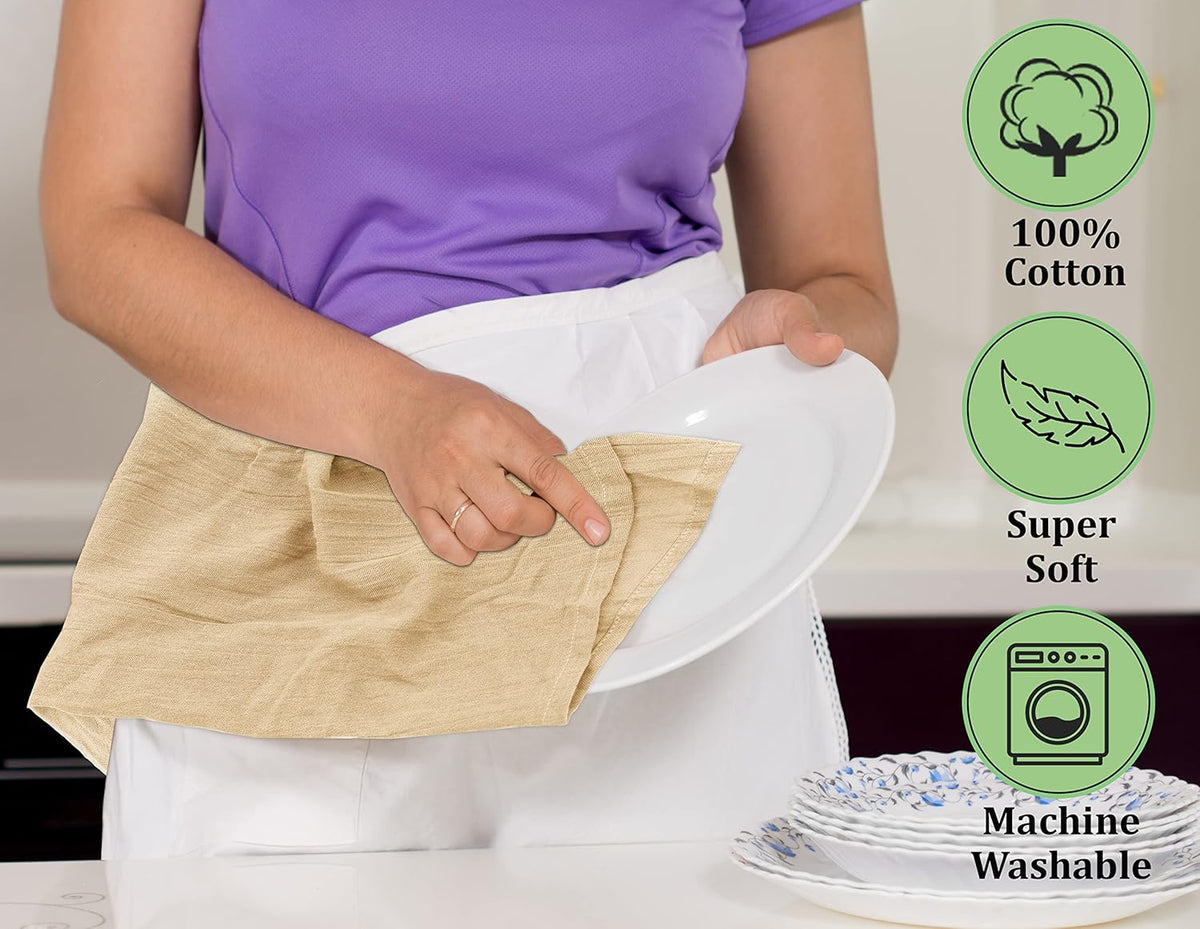 RUVANTI Flour Sack Towels 50 Pack 28x28 Inch, 100% Cotton Tea Towel, Reusable, Machine Washable, Absorbent BarTowels - Dish Cloth Perfect for Drying Dishes & Cleaning -Camel