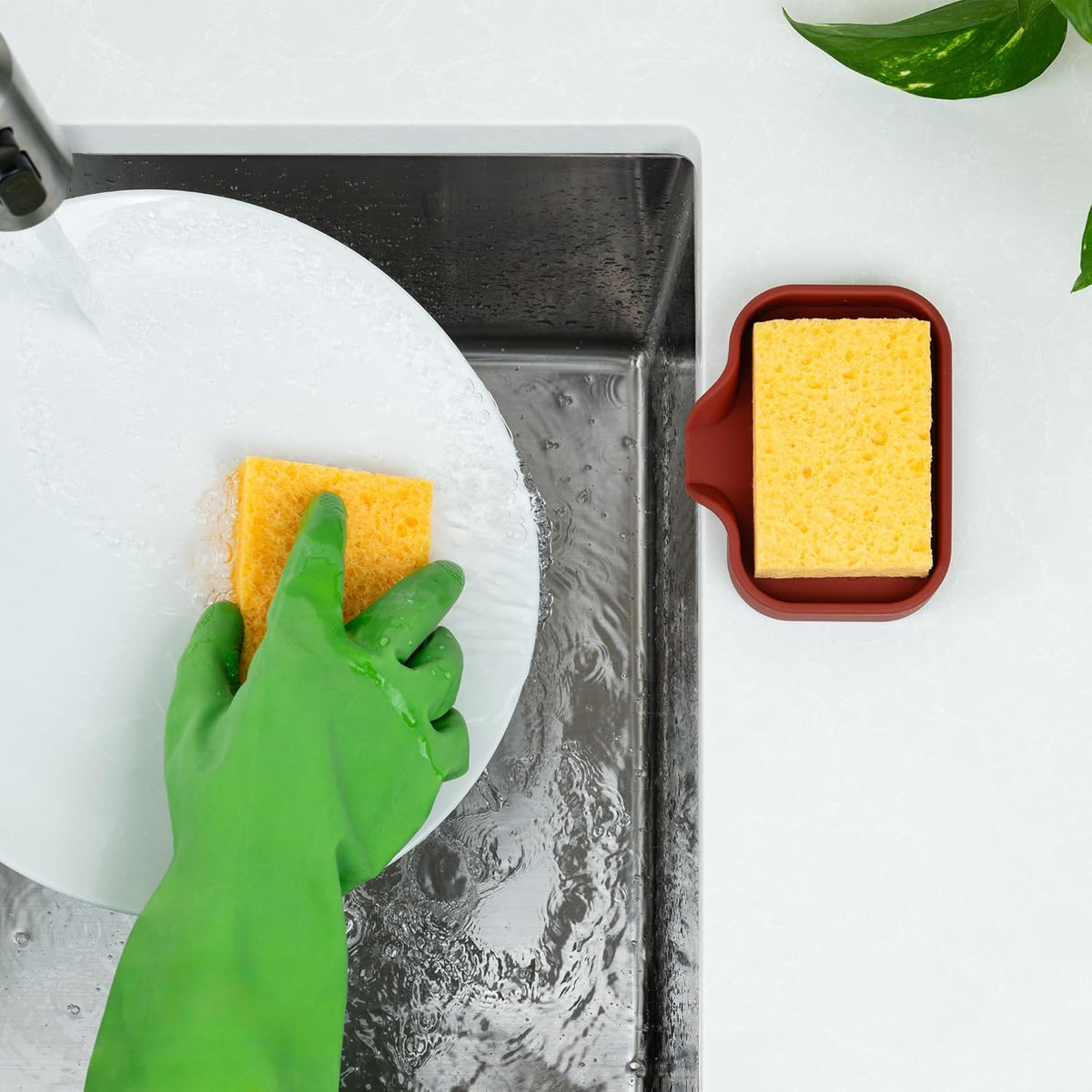 Zulay Kitchen Small Silicone Sponge Holder (4.9x3.3”) – Space-Saving Sink Organizer Tray for Sponge, Soap, Brush & More – Compact Non-Slip Dish for Kitchen & Bathroom (Canyon Rose)