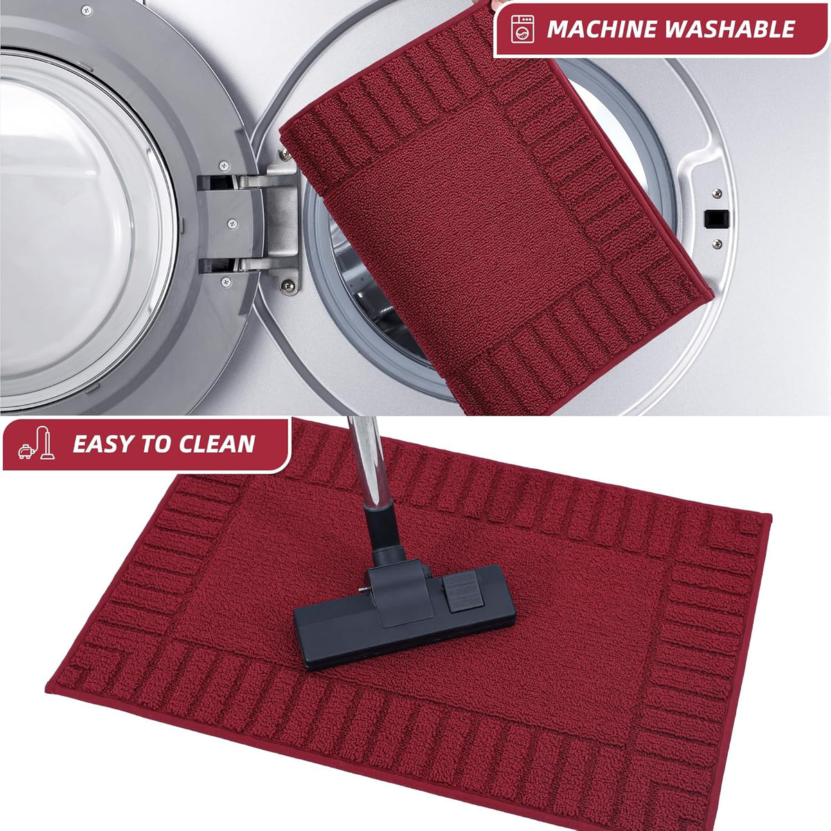 BEQHAUSE-Kitchen-Rugs-and-Mats Non Skid Washable Kitchen Mats for Floor Red Kitchen Rug Polypropylene Kitchen Mat with TPR Backing 24”x35”