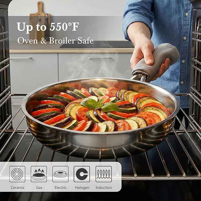 Stainless Steel Cookware Set - VONIKI Tri-ply Stainless Pots And Pans Set with Steamer Basket, Non Toxic Induction Cookware, Kitchen Cookware Sets PFOA & PTFE Free, Dishwasher and Oven Safe