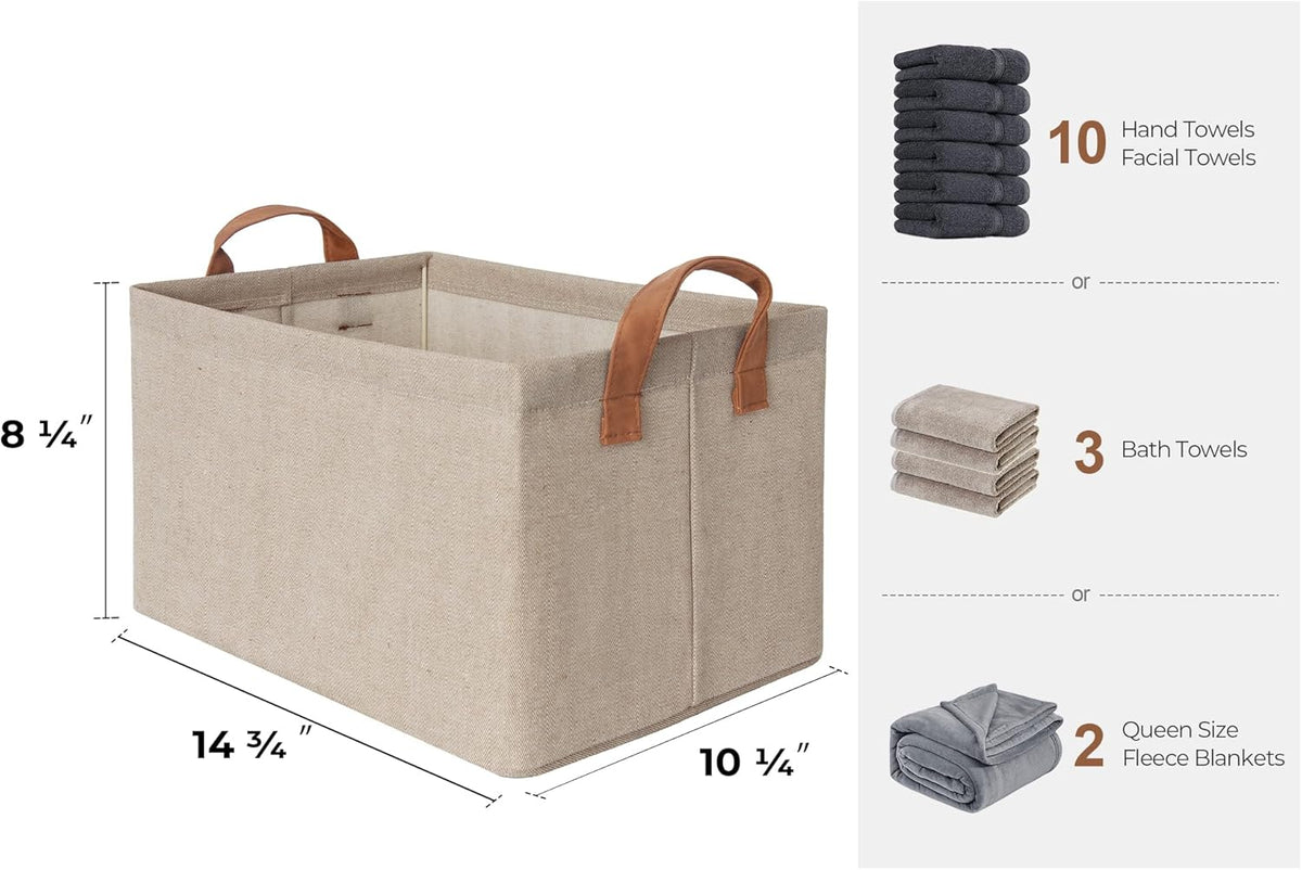 StorageWorks Storage Bins, Fabric Storage Bins for Shelves, Storage Baskets with Metal Frame, Closet Baskets and Bins with Handles, Brown and Beige, 2-Pack