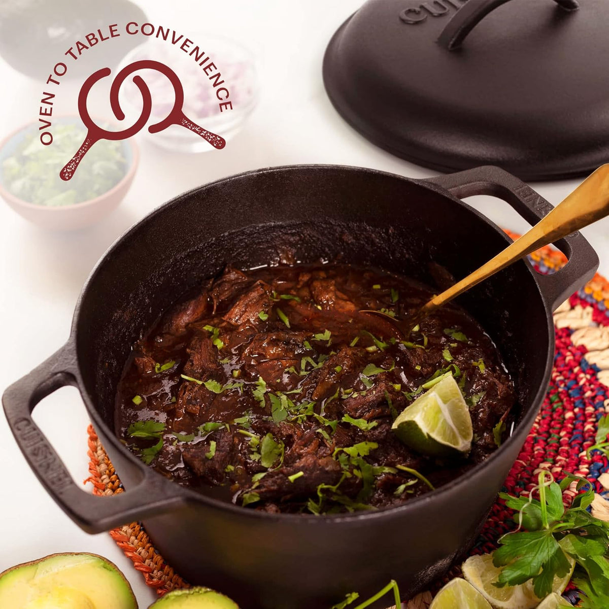 Cuisinel Cast Iron Dutch Oven - 3-Quart Deep Pot + Lid + Pan Scraper + Handle Covers - Large Pre-Seasoned Cooker for Baking Bread, Soup, Frying - Indoor/Outdoor Kitchen, Camping, Fire, BBQ Cookware