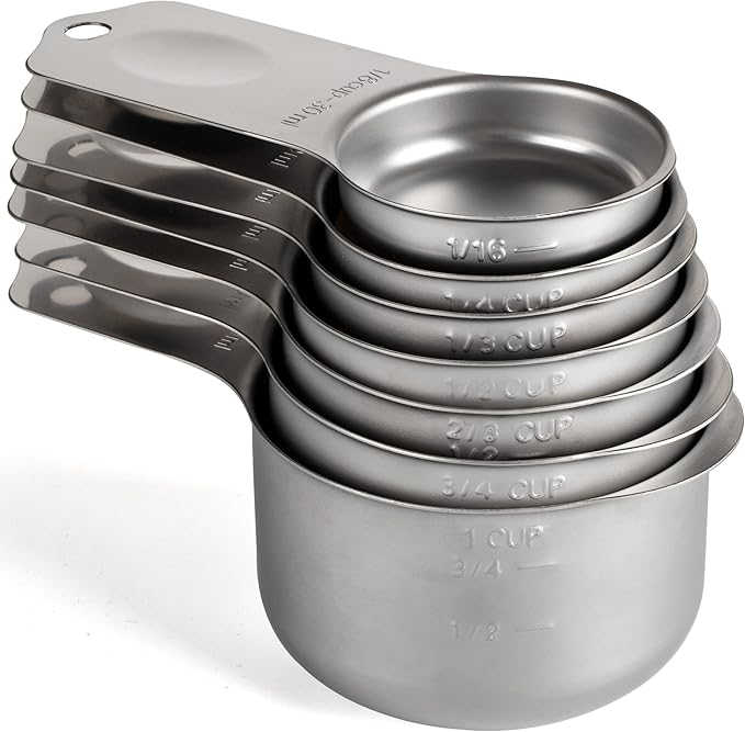 Stainless Steel Measuring Cups Set of 7 Stackable Heavy Duty Measuring Cups for Dry and Liquid Ingredients