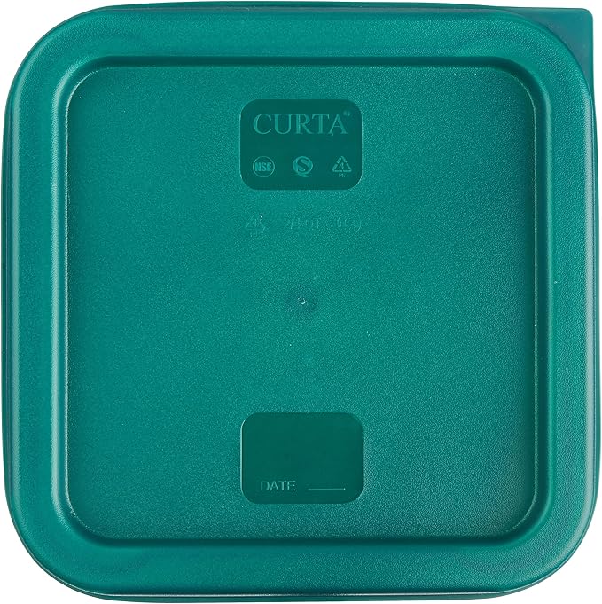 CURTA 4-Pack Food Storage Containers with Green Lids - 2 Qt & 4 Qt Square Clear Polycarbonate - NSF Listed, Commercial Grade, Freezer & Dishwasher Safe, Stackable