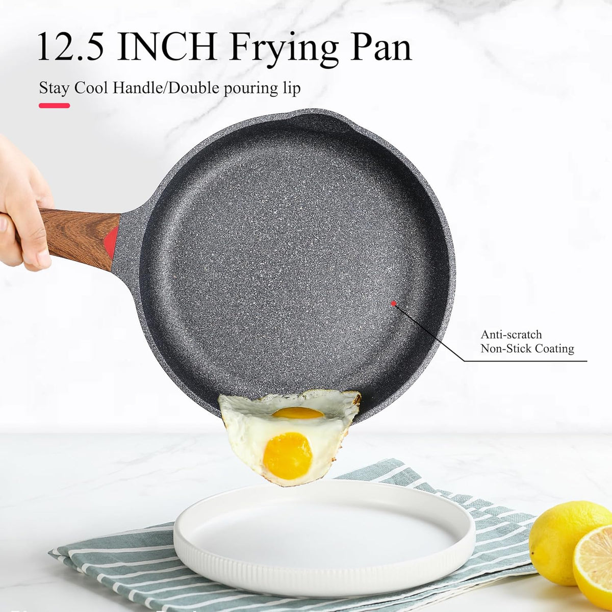 Vinchef 12.5" Non Stick Frying Pans, Skillet with Lid Used for All Stoves, Induction Non Toxic Cookware, Cooking Pans Nonstick Capable of Kitchen