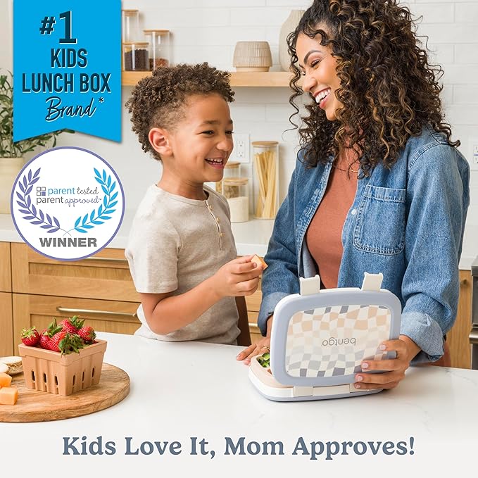 Bentgo Kids 5-Compartment Leak-Proof Bento-Style Lunch Box (Whimsy & Wonder Collection) - Ideal for Ages 3-7, Drop-Proof & Durable, Dishwasher Safe, & PFAS & BPA-Free Materials (Checker Gradient)