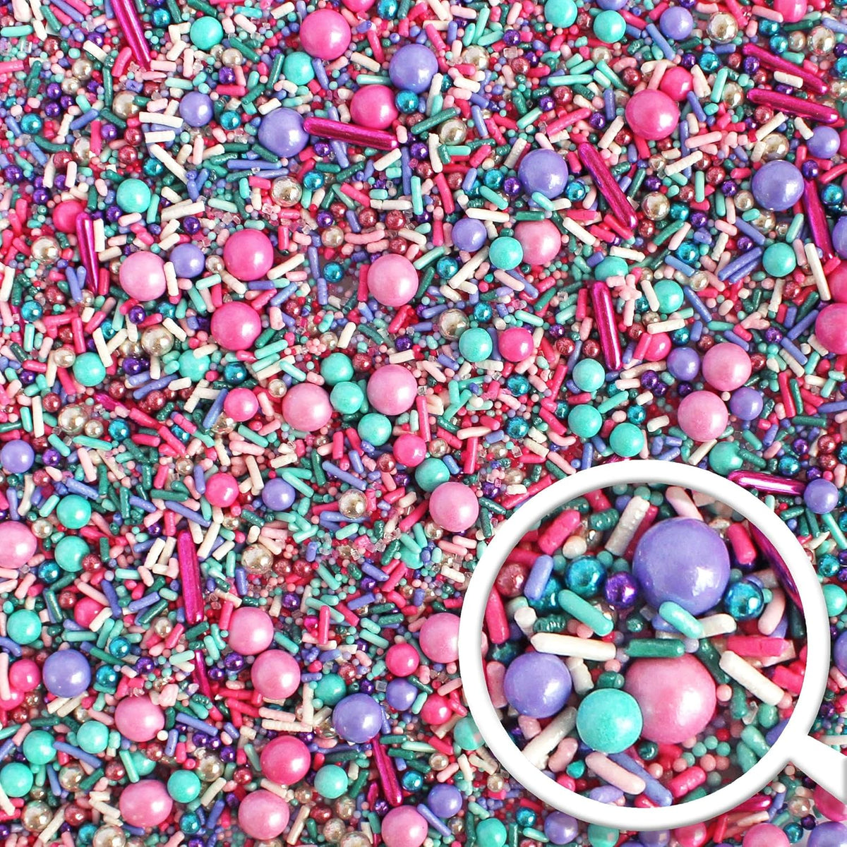Sprinkle Pop Mermaid Glam Sprinkle Mix| Pink Aqua Fuchsia Lavender Purple Sprinkles with Silver Metallic Dragees| Decorating Sprinkles Made in USA for Girl Birthday Cupcakes Donuts Cakes Cookies, 4oz