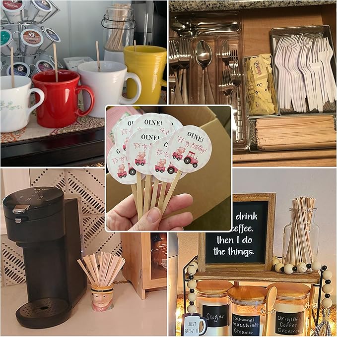 ANTETOK Wooden Coffee Stirrers - Coffee Stir Sticks 7.5 Inch,100pcs Disposable Birch Wood Coffee/Beverage Stirrers,Swizzle Drink Sticks,Coffee Bar Accessories