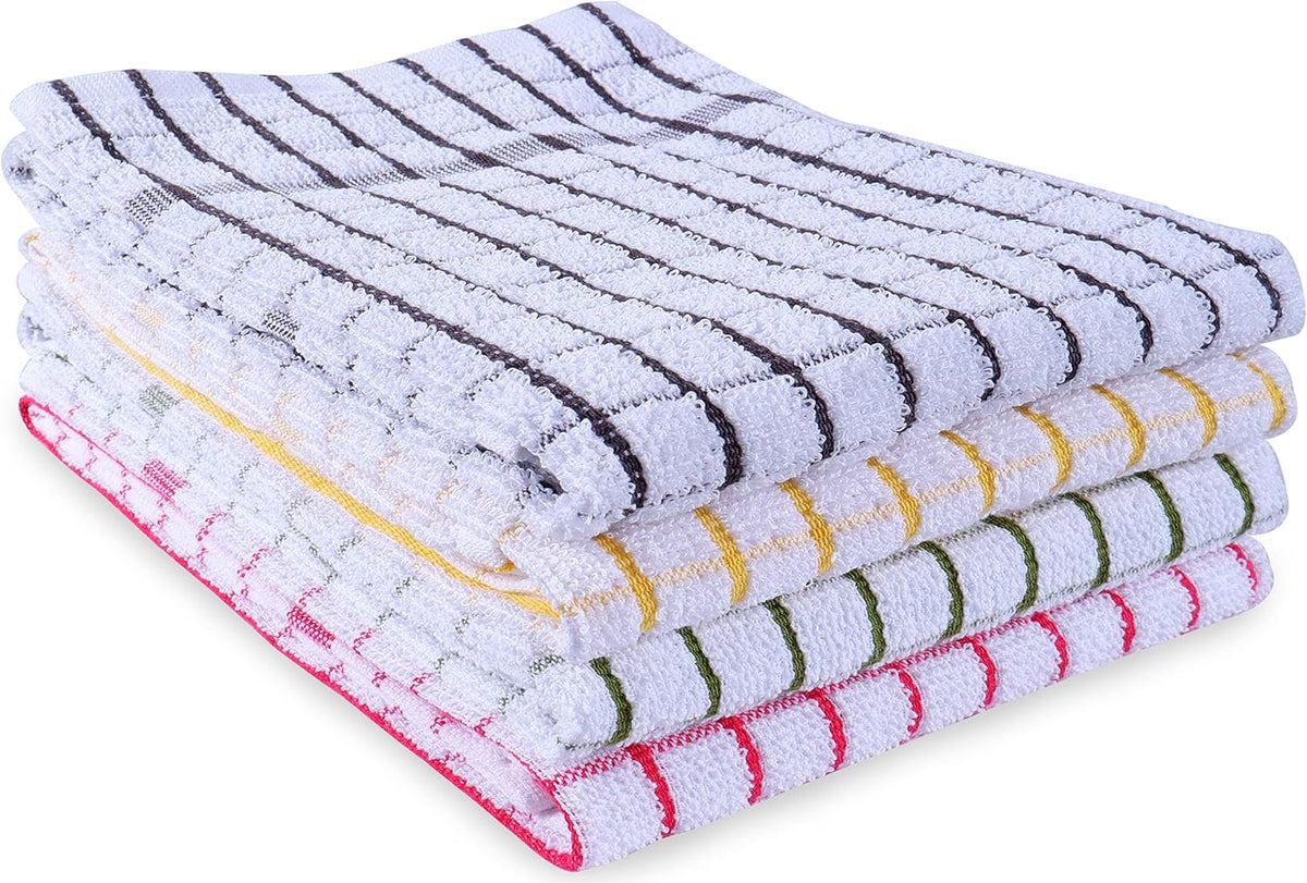 AMOUR INFINI Kitchen Towels Set of 4 - Highly Absorbent, Super Soft Terry Cotton 20x28 Inch Dish Towels with Hanging Loop - Hand & Tea Towels for Cleaning & Drying Dishes (Ass- Charcoal)