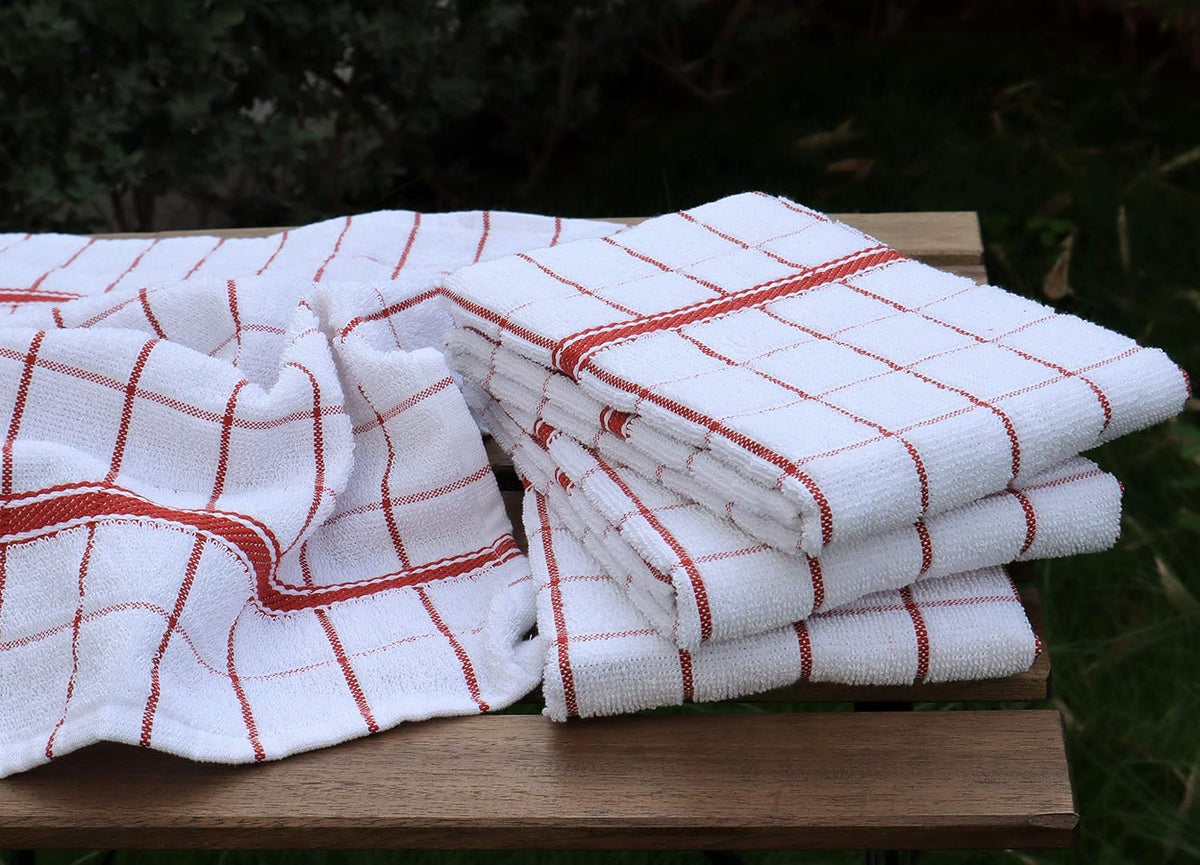 AMOUR INFINI Terry Cotton Kitchen Towels 4-Pack - Large 18 x 28 Inch, Absorbent & Soft Dish Towel with Hanging Loop, Washable Ideal for Cleaning, Drying (Rust)