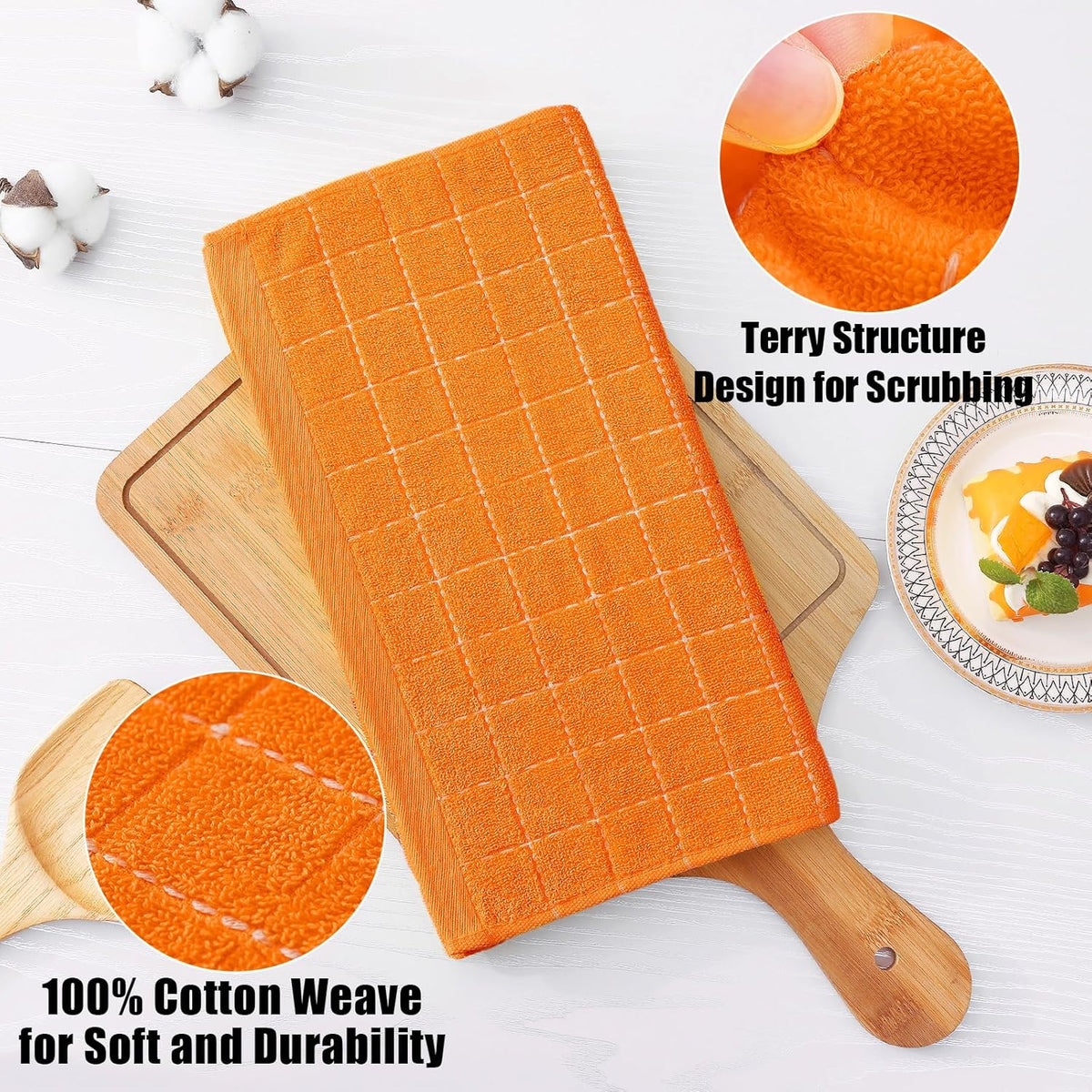 Homaxy 100% Cotton Terry Kitchen Dish Cloths, Ultra Soft and Absorbent Dish Towels for Kitchen, Perfect for Drying and Washing Dishes, 8 Pack, 12 x 12 Inches, Orange