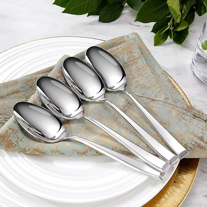 KEAWELL Premium Imperial 4-Piece 7.6 inch Spoon Set – Heavy Duty 18/10 Stainless Steel Flatware with Smooth Rounded Edges, Dishwasher Safe for Sophisticated Dining (4, Dinner Spoons)