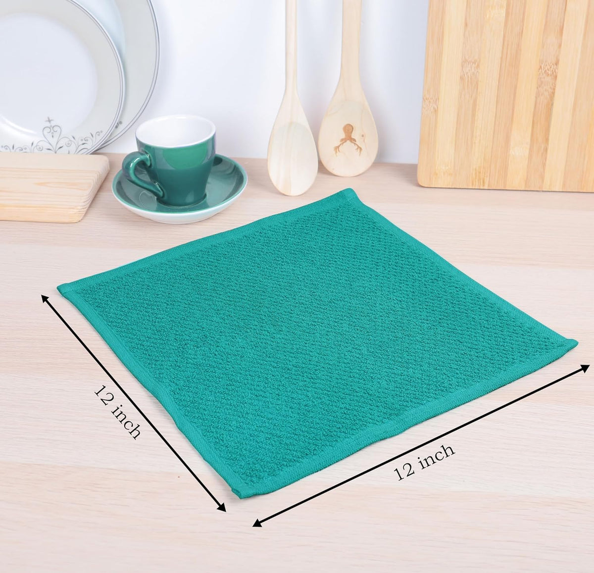 AMOUR INFINI Cotton Kitchen Dish Cloths Set of 8 – Highly Absorbent, Super Soft Premium Terry Cleaning Cloth (12"x12" Inch) Premium Dishcloths for Washing Dishes (Turquoise)