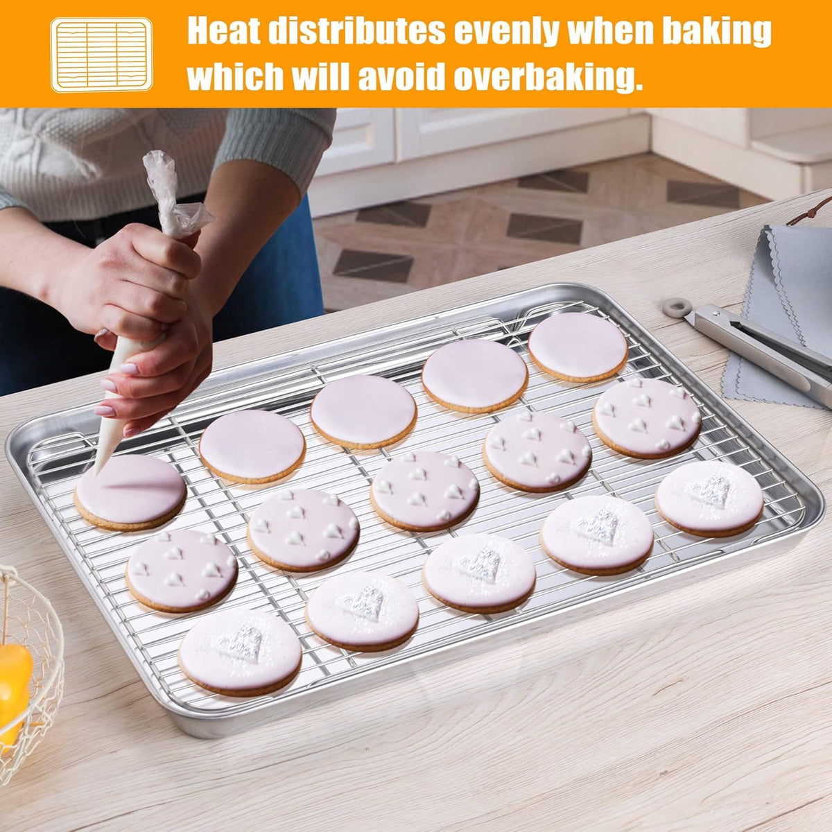 Homikit Baking Sheet Pan with Wire Cooling Rack Set, 20" x 14" Large Nonstick Stainless Steel Cookie Sheets Tray for Oven, Big Metal Bakeware Bacon Pans for Baking Cooking, Dishwasher Safe