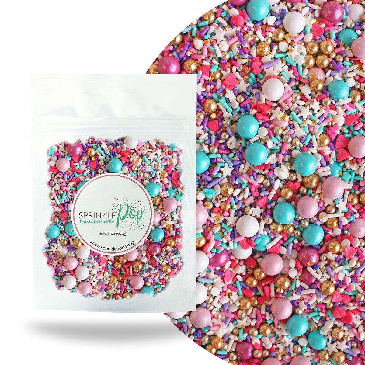 Sprinkle Pop Hey Sugar! Sprinkle Mix| Purple White Pink Aqua Sprinkles Mix with Pink Heart Confetti| Girl Lady Valentines Sprinkles Made in USA for Decorating Cupcakes Cakes Cookies Donuts, 2oz