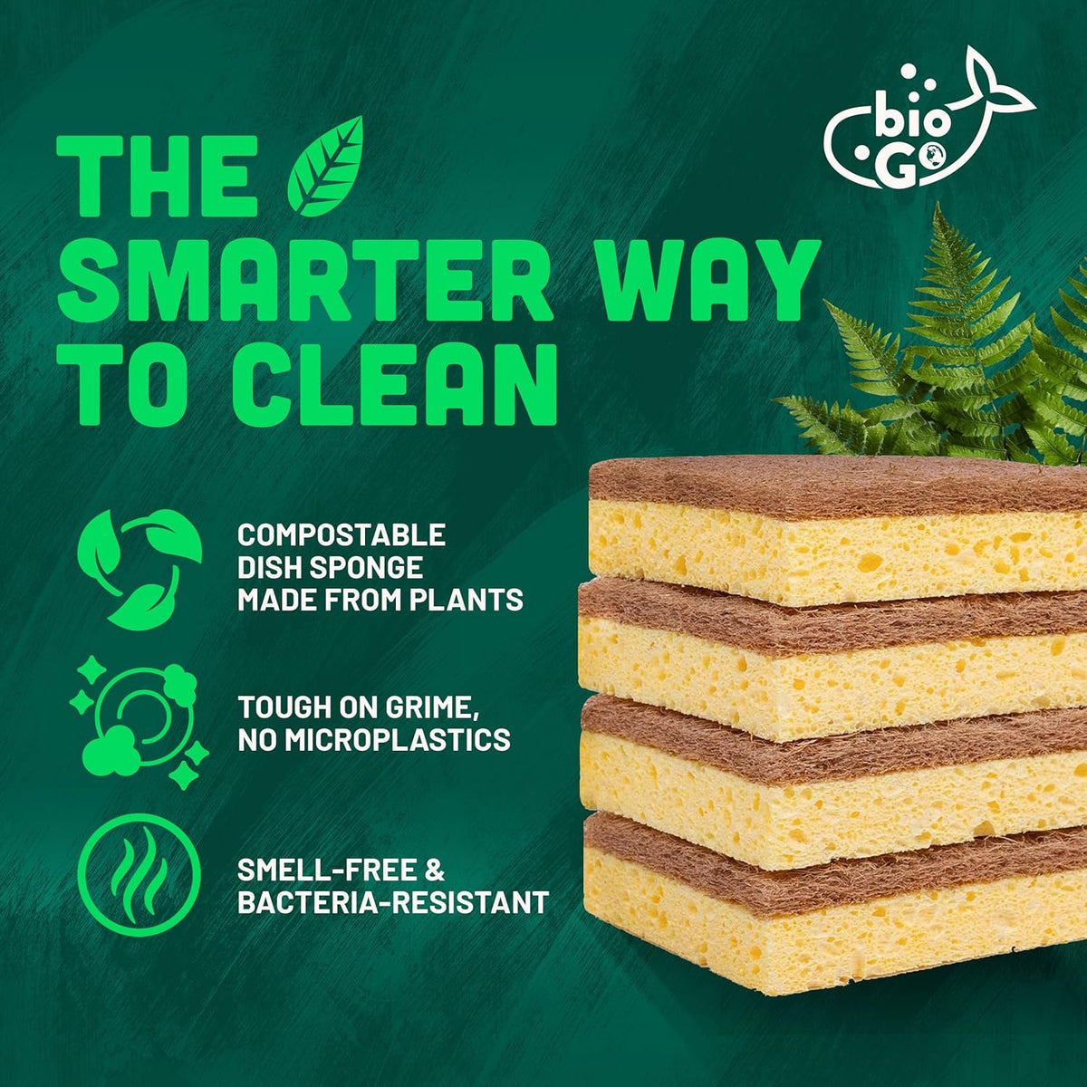 bioGo 12 Pack Biodegradable Kitchen Sponges - Eco-Friendly, Compostable, Natural Cellulose Dish - Compostable - Biodegradable - Cellulose Sponge