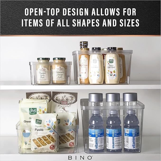 BINO | Plastic Storage Bins, Medium - 2 Pack | THE LUCID COLLECTION | Multi-Use Built-In Handles | BPA-Free | Clear Storage Containers | Fridge Organizer | Pantry & Home Organization