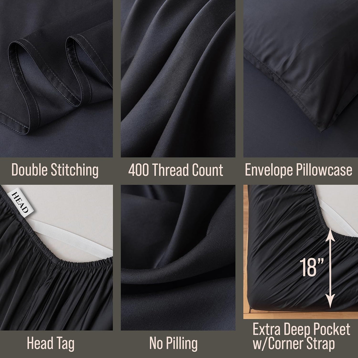 Bella Coterie Luxury Bamboo Viscose Twin Size Sheet Set | 100% Organically Grown | Ultra Soft | Cooling for Hot Sleepers | 18" Deep Pocket [Black]