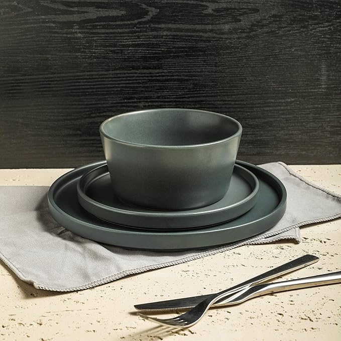 Stone Lain 32 Piece Stoneware Dinnerware Set, Service for 8, Gray Matte