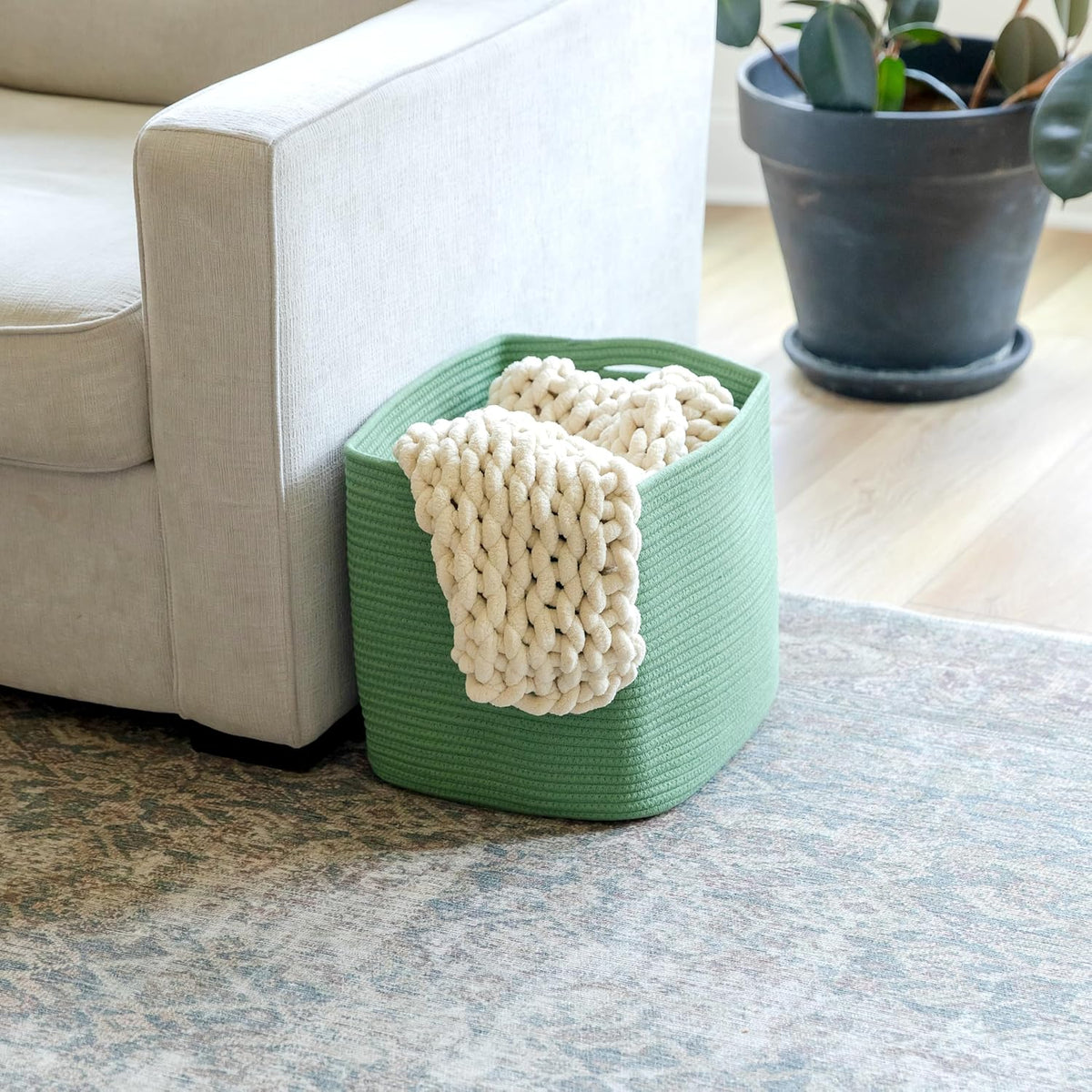 NaturalCozy 13x15x13 Kallax Storage Cubes Bins, 3 Pack | Cotton Rope Cube Storage Bin Woven Baskets for Organizing | Kallax Insert Storage Baskets for Shelves Organizer, Kids Toy, Closet Baby Nursery