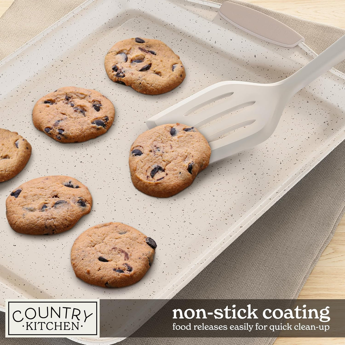 Country Kitchen Nonstick Stackable Bakeware Set - Heavy Duty, Durable, Easy Release Baking Set, Cream, 4 Pcs