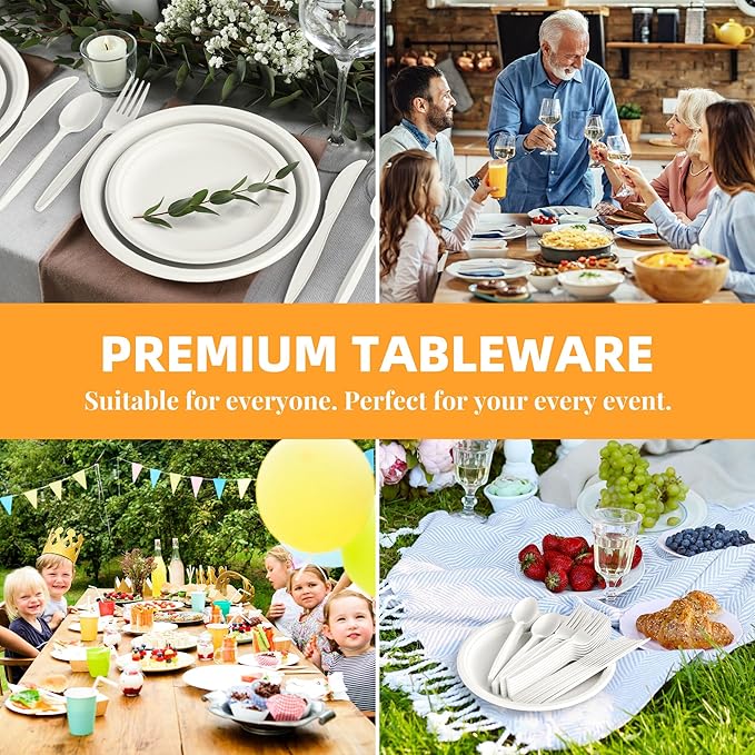 100% Compostable Fork, 7" 150pcs Disposable Cornstarch Forks Heavy Duty Cutlery BPI Certified Eco-Friendly Utensils Biodegradable Party Dinner Supplies No Plastic, Ivory White
