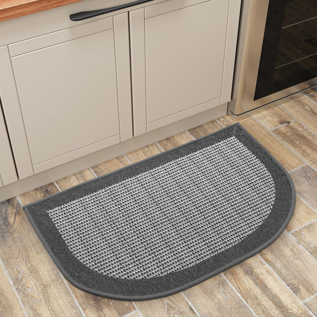 PADOOR Kitchen Mats for Floor, Kitchen Rugs Non Slip Washable, Half Circle Kitchen Floor Mat Sink Rug Rubber Backed Super Absorbent, 20”x32” Grey