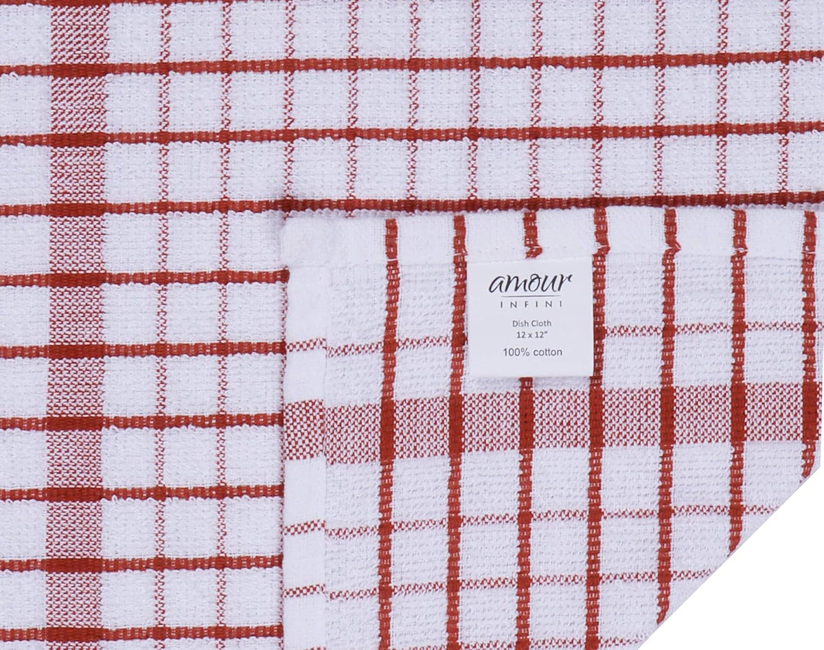 AMOUR INFINI Kitchen Dish Cloths Set of 8 - Ultra Soft, Highly Absorbent, Quick-Drying Terry Cotton Dishcloths 12"x12" Inch Wash & Cleaning Cloths for Kitchen & Dishwashing (Rust)