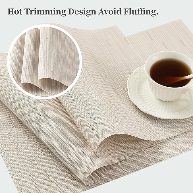 Leetaltree Pale Beige Placemats Set of 4 - Heat Resistant Non-Slip Place mats for Dining Table, Washable Durable PVC Vinyl Woven Table Mats（Pale Beige, 4）