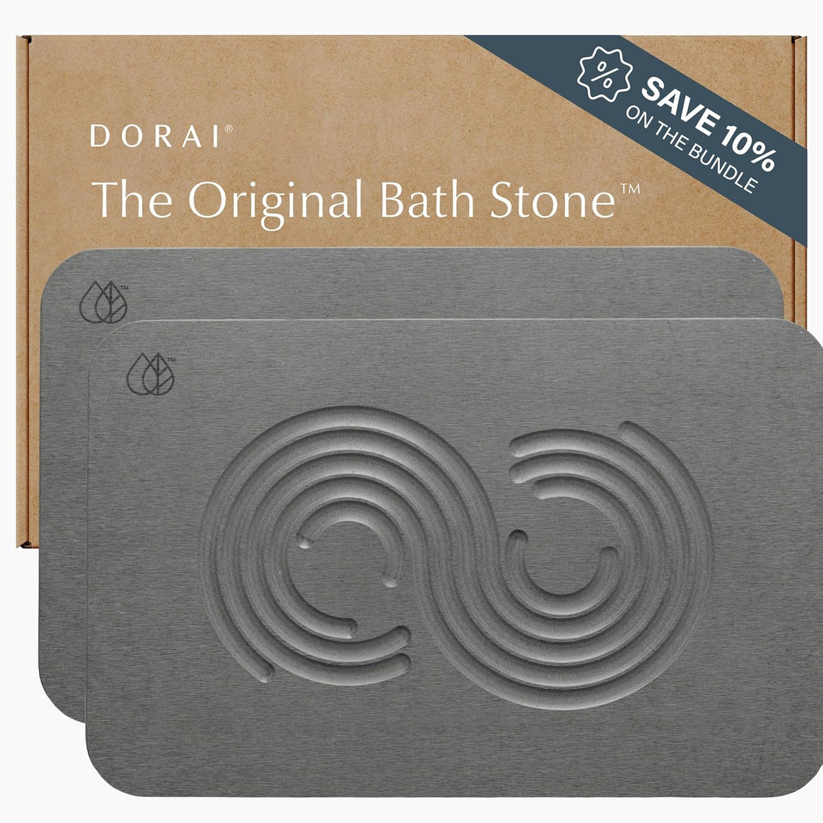 Dorai Home Bath Stone Mat 23.6"x15.4" (2-Pack) – Quick-Dry, Non-Slip Diatomite Stone Bath Mat for Bathroom, Zen Slate